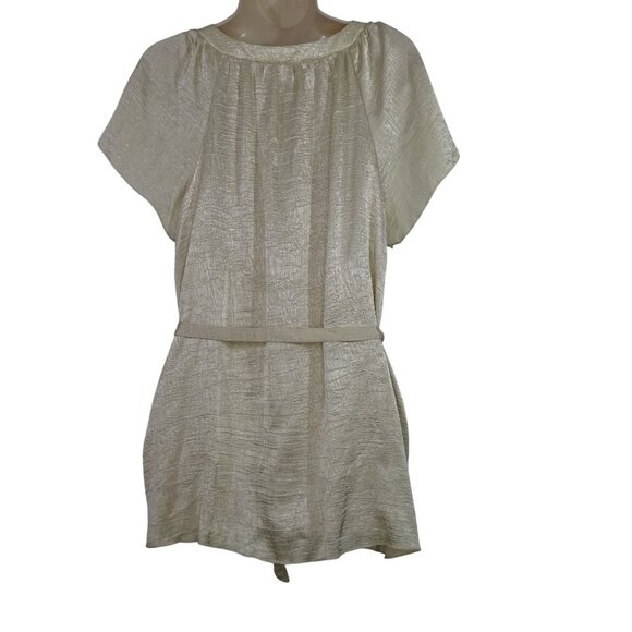 Cato Gold Tunic Blouse Woman Size 14W 16W Beaded Neckline Tie Waist Short Sleeve - Picture 3 of 8